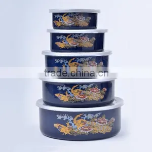 Flower Decal Printing Enamel Storage Food Container Set With Plastic Lids thumbnail-5