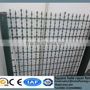 China Metal Enclosure Grills High Security Square Hole Razor Mesh Panels Road Field Fence Wire Dividers With Sharp Razor thumbnail-1