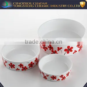 Red Flower Decal Pet Feeder, Ceramic Pet Bowl thumbnail-1