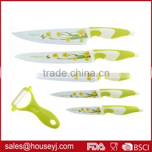 Set of 6pcs Knife Set 5pcs Non Stick Color Kitchen Knife+1pc Ceramic Peeler With EVA Box Packing thumbnail-2
