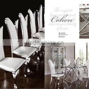 Hot Seller Glass Top Stainless Steel Base Dining Table and Chair thumbnail-2