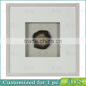Wooden Shadow Box Frame Encasing Colorful Agate Stone Under Glass thumbnail-2