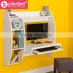 Floating Desk With Storage and Keyboard Tray Living Room Wood Table MDF Wall Mount Desk thumbnail-1