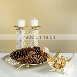 Diamond Lattice Pillar Candle Holders, Set of 2 for Wedding/ Birthday Decoration thumbnail-3