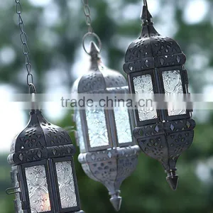 Morocco Europe White Iron Candlestick Hanging Ornaments Holders Multi Color Glass Wedding Candle Holder Free Shipping thumbnail-2