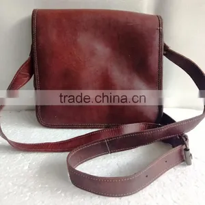 High Quality Handmade Vintage Double Stone Embossed Pure Goat Leather Sling Bag thumbnail-2