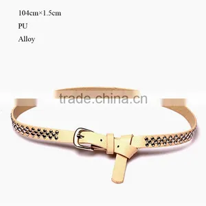 New Designed Fashion Rivet Decorated Lady Thin PU Waist Belt thumbnail-1