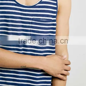 White and Navy Striped Custom Design Mens Gym Singlets thumbnail-2