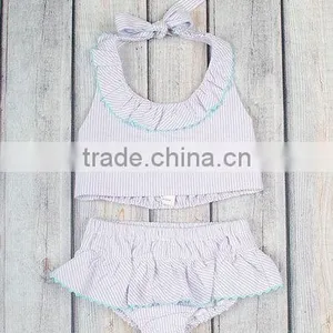 Wholesale Grils Monogrammed Seersucker Swimsuit Embroidered Baby Swimwear thumbnail-2