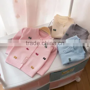 S32891W New 2017 Spring Kids Girls Sweater Girls Baby Bowknot Cardigan Sweater Pink thumbnail-1