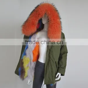 Myfur Customized Women Green Parka With Fur Lining and Big Size Raccoon Fur Hood thumbnail-5