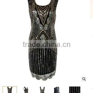 Walson Clothes Apparel Ladies Black Deluxe 20s Roaring 1920s Flapper Costume Sequin thumbnail-2