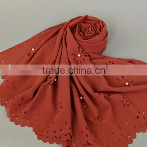 Pearl Chiffon Scarf New Bubble Towel Muslim Pearl Cut Flower Scarf Popular Scarf Selling thumbnail-2