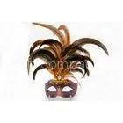 Decorative Carnival Venetian Masks , Hand Made Brown Feather Mask thumbnail-1