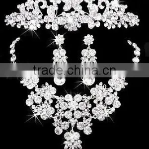 Women's Wedding Jewelry Set Flower Rhinestone Crystal Bridal Necklace Earrings Headwear thumbnail-1