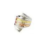 Three Tone Silver Rose Gold Stainless Steel Ring Shiny Mini Hammered Oval thumbnail-1