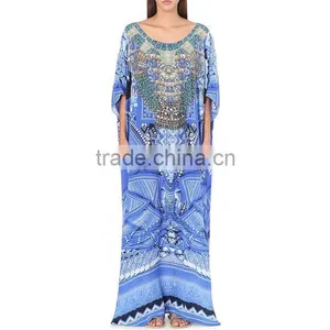 Latest New Digital Print Long Kaftans Colourful Long Digitally Printed Evening Beach Kaftan for Woman Visocse Chiffon Long Dress thumbnail-2