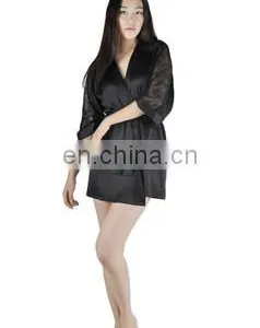 2015 Woman Summer Sexy Lace Solid Satin Bathrobe thumbnail-1