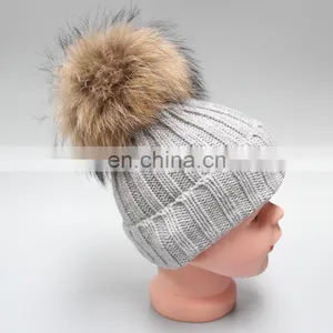Plain Winter Knitted Hat With Pom Pom ,children Kid Knitting Cap thumbnail-1