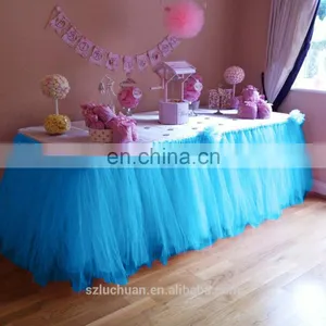 China Factory Wholesale Light Blue Tulle Wedding Hawaiian Table Skirt thumbnail-1