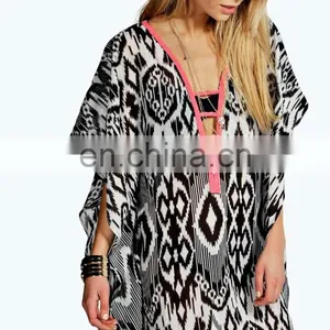 2015 Wholesale Factory Price BEADED NECK PRINTED KAFTAN Slim Embroidered Poncho/ Short Kaftan For Women Summer Wear thumbnail-1