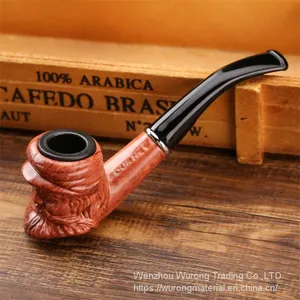 150mm Length Wooden Resin Short Tobacco Pipe With Small Old Man's Head for Smoking thumbnail-3
