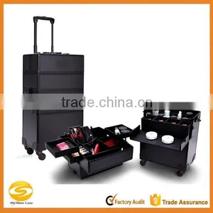 Professional 4-in-1 Trolley Makeup Artist Case,professional Cosmetic Trolley Cases,OEM Black Rolling Aluminum Makeup Vanity Case thumbnail-1