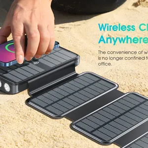 Portable Folding Solar Power Bank 20000mAh With Built-in Three Wire 10W Ultra Large Capacity Wireless Fast Charging Mobile Power Supply thumbnail-2
