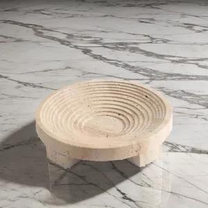 Fruit Snack Candy Servging Bowl Home Decoration Modern Centerpiece Marble Travertine Bowl thumbnail-3