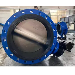 DN150 WCB Ductile Iron QT450 GGG50 Lined EPDM Large Diameter Double Eccentric Flange Electric Butterfly Valve thumbnail-1