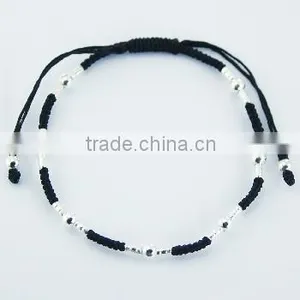 High Polished Silver Spheres & Cylinder Beads Macrame Bracelet thumbnail-1