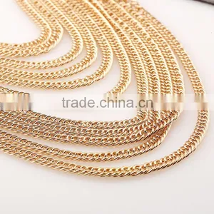 Europe And America High Quaity Gold Plated Long Section Of Multilayer Metal Necklace thumbnail-4