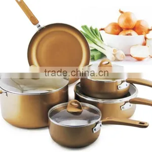 Hot Sale Aluminum Non Stick Copper Color Frying Pan Casserole Cookware Set Used in Kitchen thumbnail-1