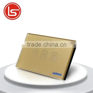 Wall Light Touch Sensor Switches 3Gang2Way Golden Glass Panel+LED US/AU Standard Touch Switch AC110V-250V Free Shipping thumbnail-1