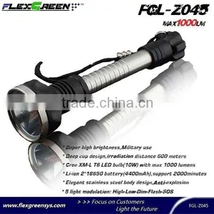Rechargable 18650 Battery Xml T6 LED Stainless Steel Torch thumbnail-2