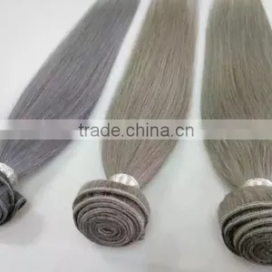 100% Peruvian Remy Human Hair Weft Real Virgin Peruvian Hair Extensions 16" Grey Color thumbnail-2