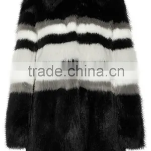 NEW Design Stripe Long Jacket Winter Women Jacket Fur Striped Faux Fur Coat thumbnail-2