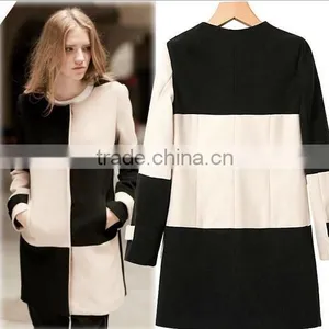 2015 European Style Women's Contrast Color Grid Woolen Coat thumbnail-2