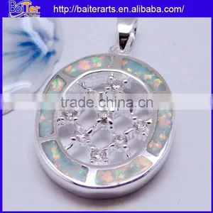 Hot !!! Created White Fire Opal Inlay Pendant 925 Sterling Silver Semi Precious Stone Pendants Wholesale thumbnail-5