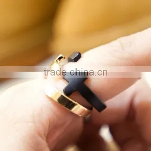Cross Design White Gold Plated Without Stone Double Cross Adjustable Jewellery Ring Wholesale thumbnail-2