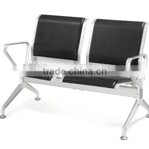 Factory Manufacture Metal Airport Waiting Chair With Black Leather Cushion, Bank Public Area Waiting Chair thumbnail-1