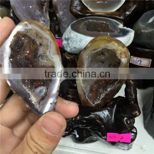 Natural Heart Shaped Two Pieces Agate Crystal Geode Small Sized Ornaments thumbnail-6