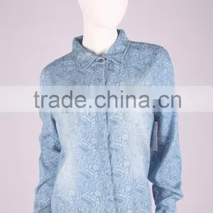 Women Printed Western Denim Shirt With Vintage Wash thumbnail-1