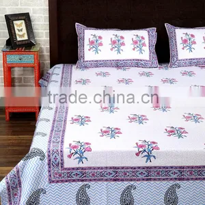 New Pattern Cotton Bed Sheet Flower Printed Hand Block Home Textile 100% Fabric Bed Sheet thumbnail-2