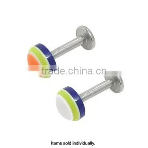 Surgical Steel Bar Monroe Acrylic Half Bead Labret Rings Jewelry Piercing thumbnail-1