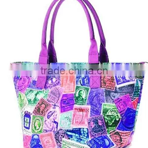 2015 Full Color Canvas Tote Bag Leather Handle thumbnail-6