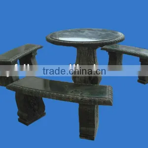 Hand-carved Black Marble Garden Bench thumbnail-1