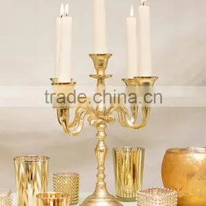 Wedding Gold Candelabra/ Gold Candelabra With Glass Hurrican / Candelabra Manufacturer thumbnail-2