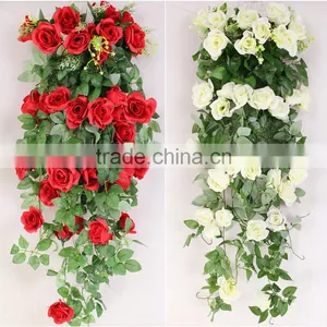 100CM 5Stems Artificial Rose Garland Wedding Party Decor Silk Flower Vine Garland thumbnail-1