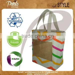 Zig Zag Print Beach Bag Made From Canvas thumbnail-1